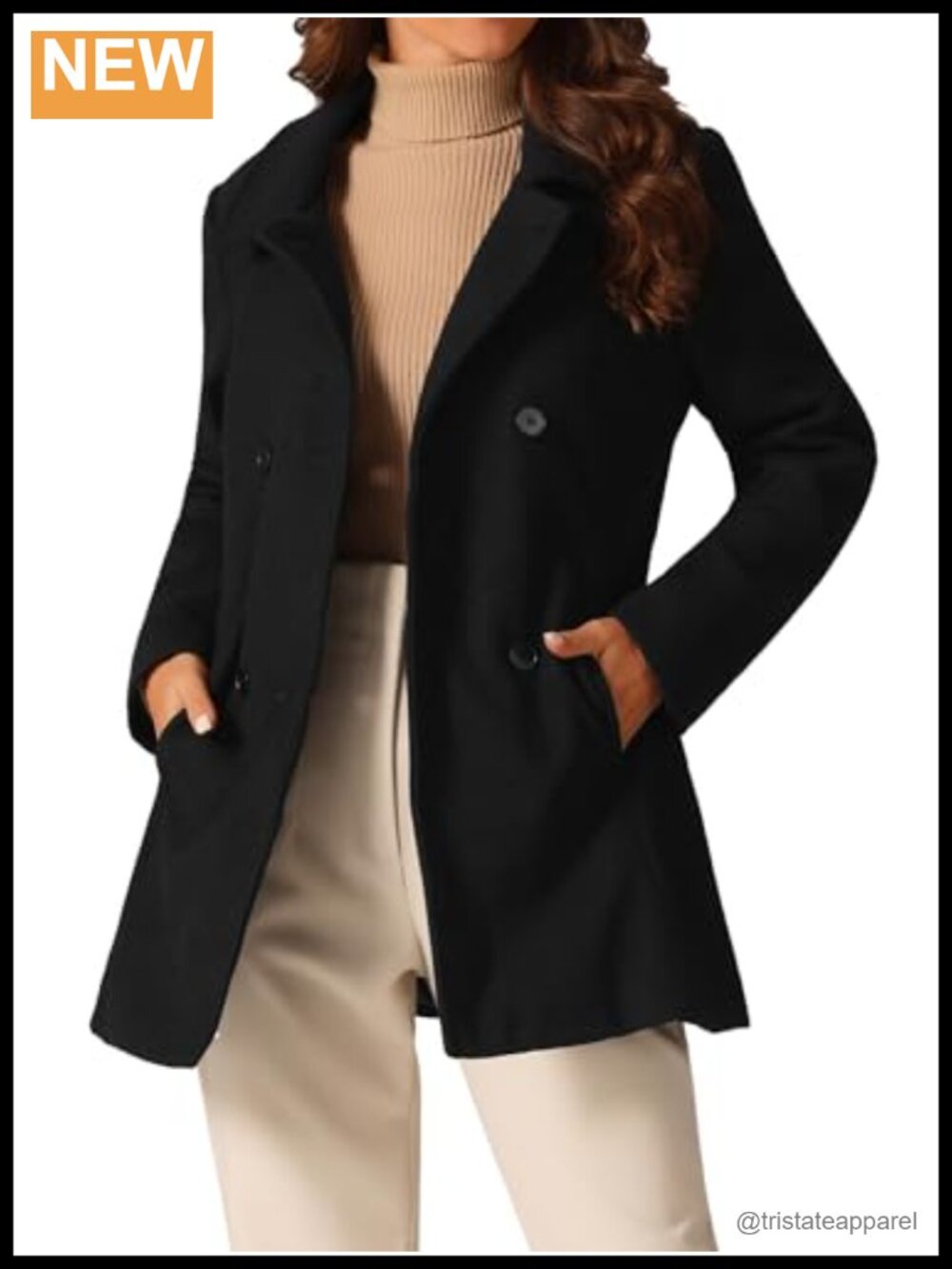 Women's Double Breasted Peacoat Long Sleeve Winter Coat